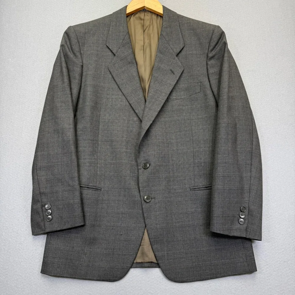 Mani by‎ Giorgio Armani Mens Gray Glen Check Virgin Wool Blazer Jacket Size 40R